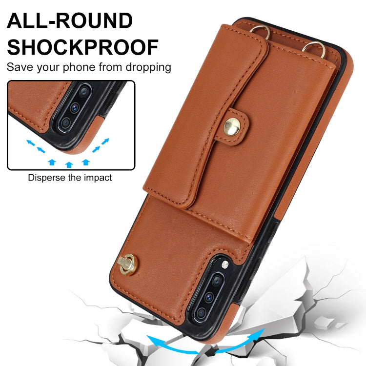 For Samsung Galaxy A70 RFID Card Slot Leather Phone Case with Long Lanyard