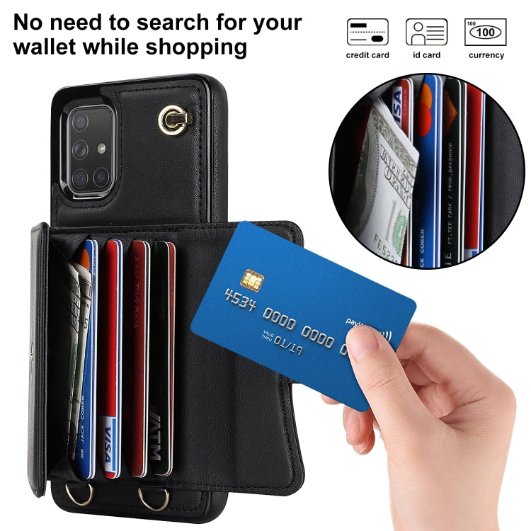 For Samsung Galaxy A71 4G RFID Card Slot Leather Phone Case with Long Lanyard