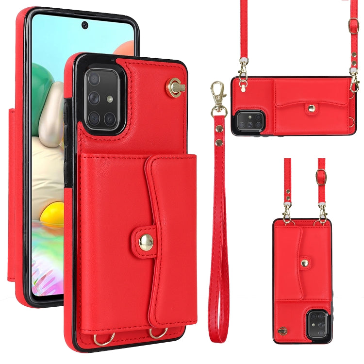 For Samsung Galaxy A71 4G RFID Card Slot Leather Phone Case with Long Lanyard