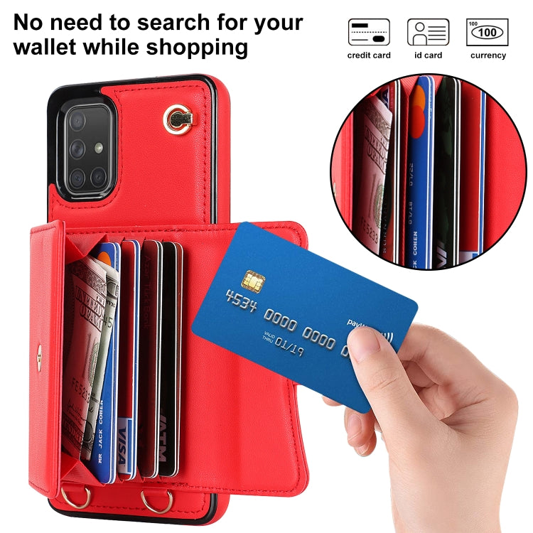 For Samsung Galaxy A71 4G RFID Card Slot Leather Phone Case with Long Lanyard