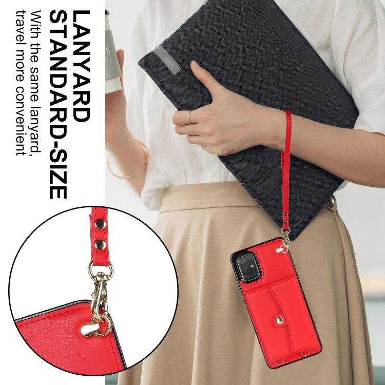 For Samsung Galaxy A71 4G RFID Card Slot Leather Phone Case with Long Lanyard