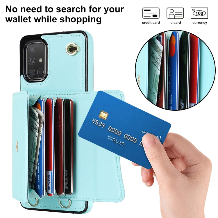 For Samsung Galaxy A71 4G RFID Card Slot Leather Phone Case with Long Lanyard