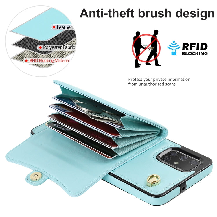 For Samsung Galaxy A71 4G RFID Card Slot Leather Phone Case with Long Lanyard