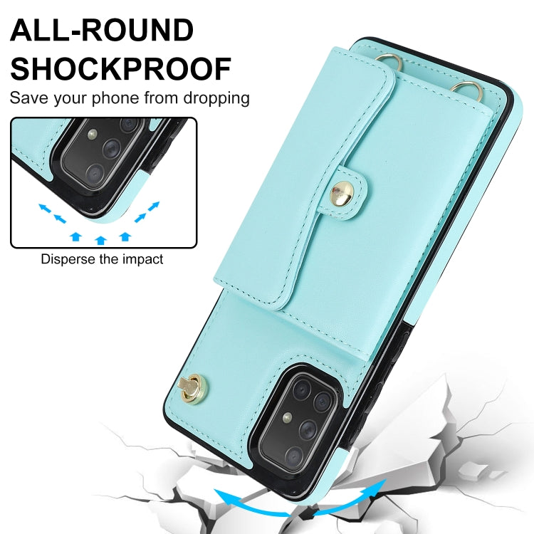 For Samsung Galaxy A71 4G RFID Card Slot Leather Phone Case with Long Lanyard