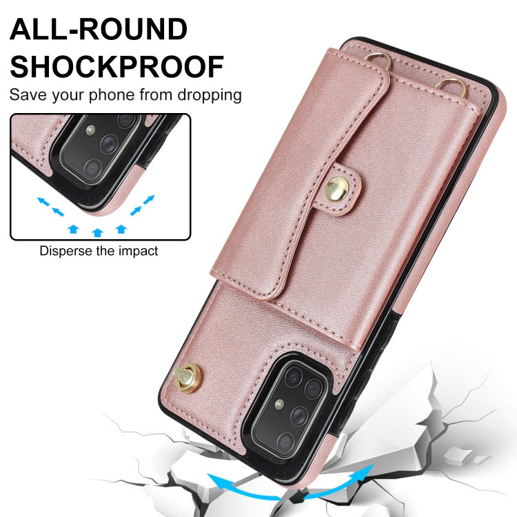 For Samsung Galaxy A71 4G RFID Card Slot Leather Phone Case with Long Lanyard