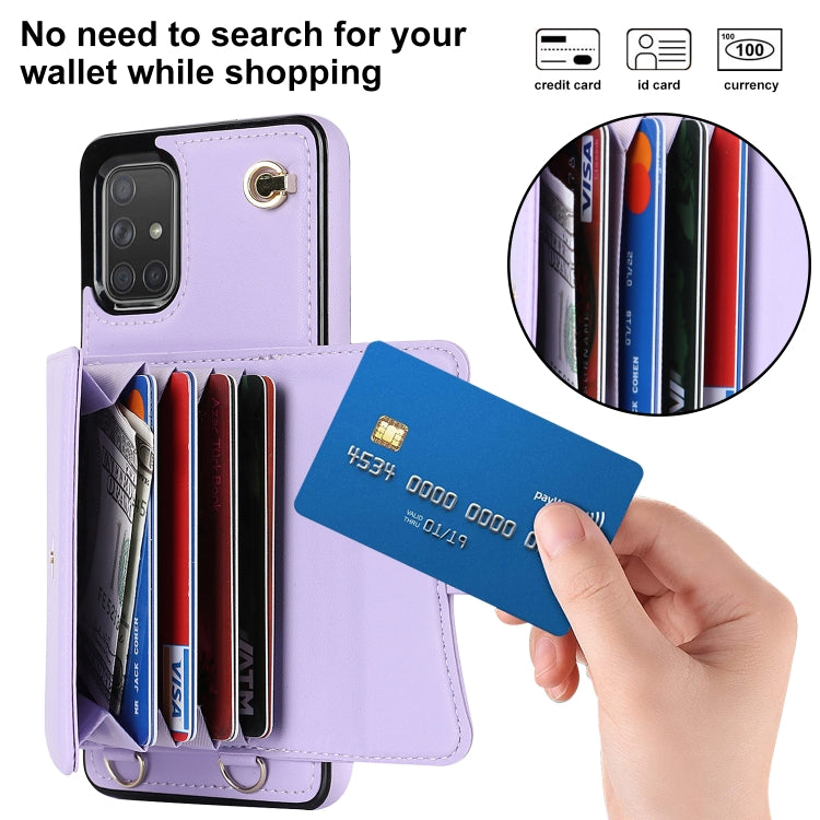 For Samsung Galaxy A71 4G RFID Card Slot Leather Phone Case with Long Lanyard