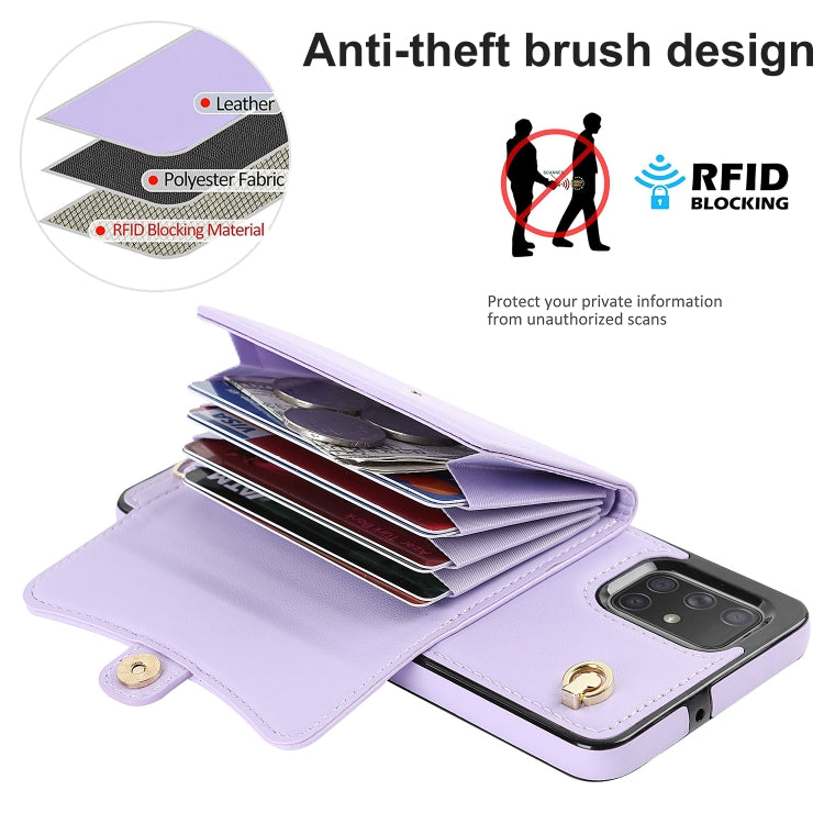 For Samsung Galaxy A71 4G RFID Card Slot Leather Phone Case with Long Lanyard