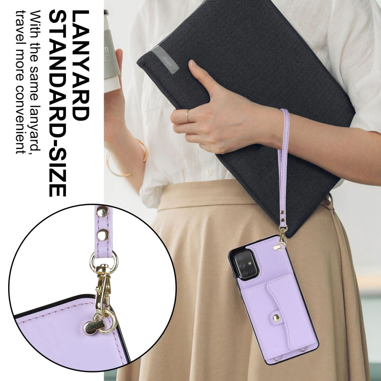 For Samsung Galaxy A71 4G RFID Card Slot Leather Phone Case with Long Lanyard