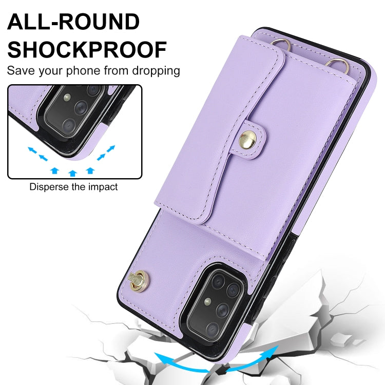 For Samsung Galaxy A71 4G RFID Card Slot Leather Phone Case with Long Lanyard