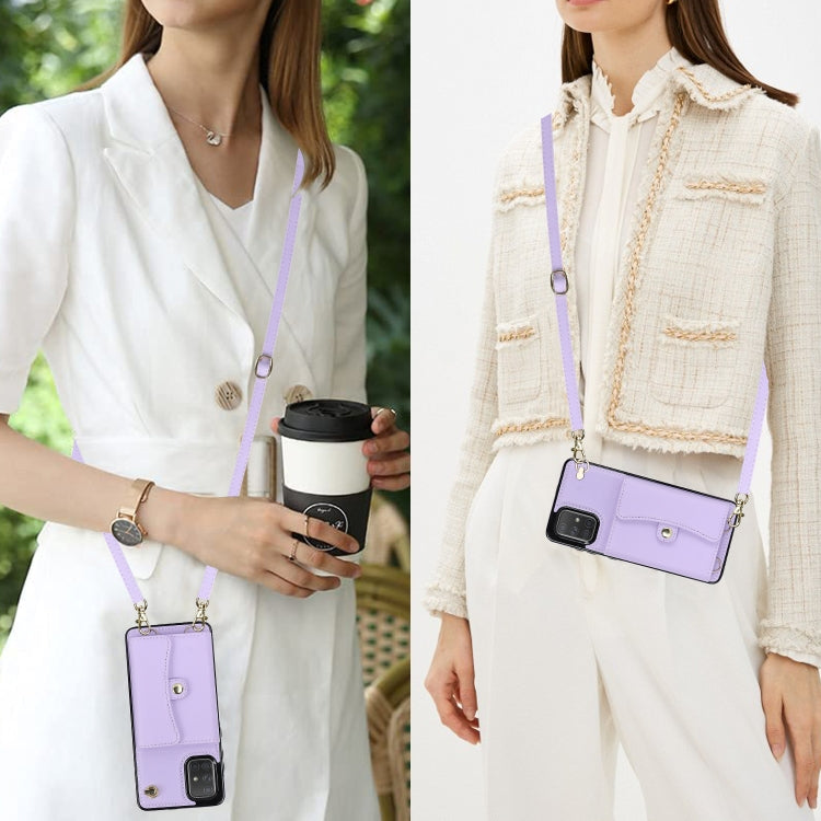 For Samsung Galaxy A71 4G RFID Card Slot Leather Phone Case with Long Lanyard