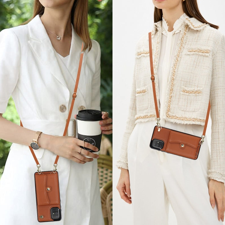 For Samsung Galaxy A71 4G RFID Card Slot Leather Phone Case with Long Lanyard
