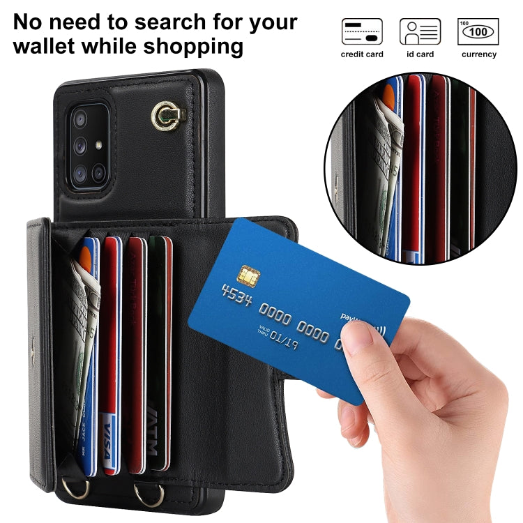 For Samsung Galaxy A71 5G RFID Card Slot Leather Phone Case with Long Lanyard