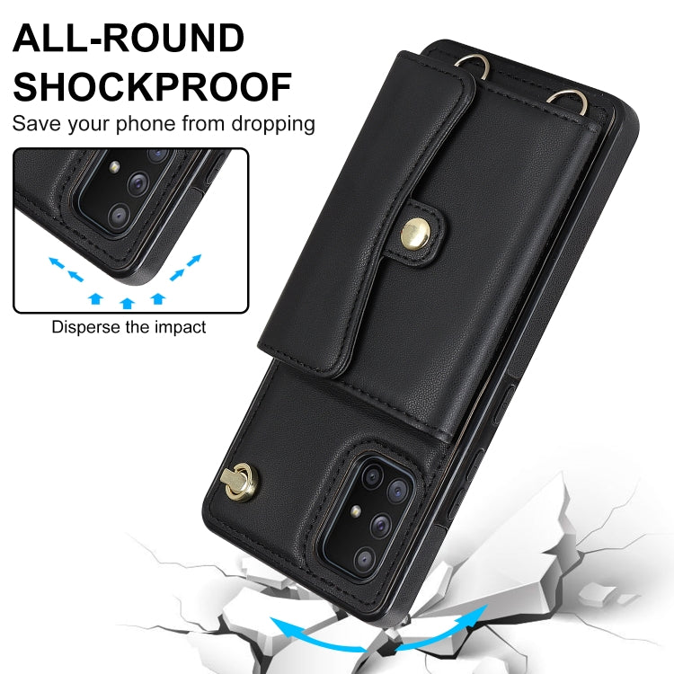 For Samsung Galaxy A71 5G RFID Card Slot Leather Phone Case with Long Lanyard