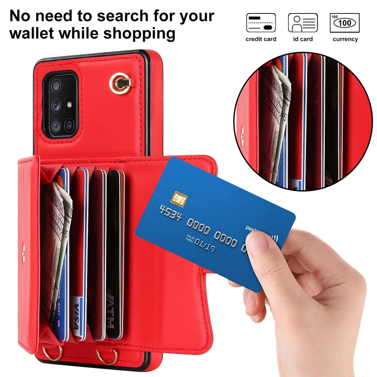 For Samsung Galaxy A71 5G RFID Card Slot Leather Phone Case with Long Lanyard