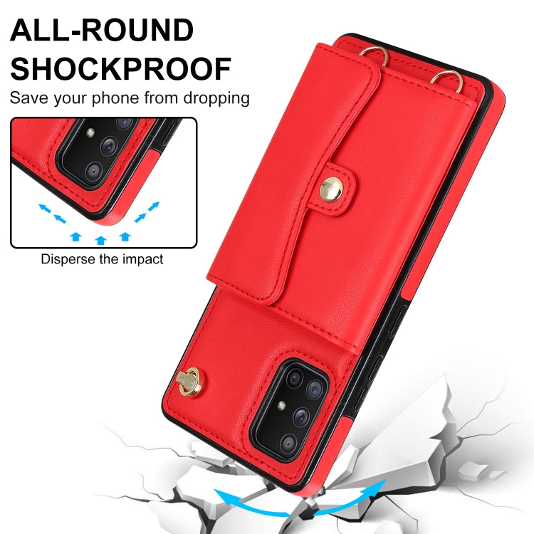 For Samsung Galaxy A71 5G RFID Card Slot Leather Phone Case with Long Lanyard