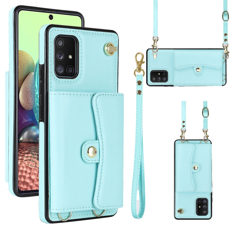 For Samsung Galaxy A71 5G RFID Card Slot Leather Phone Case with Long Lanyard