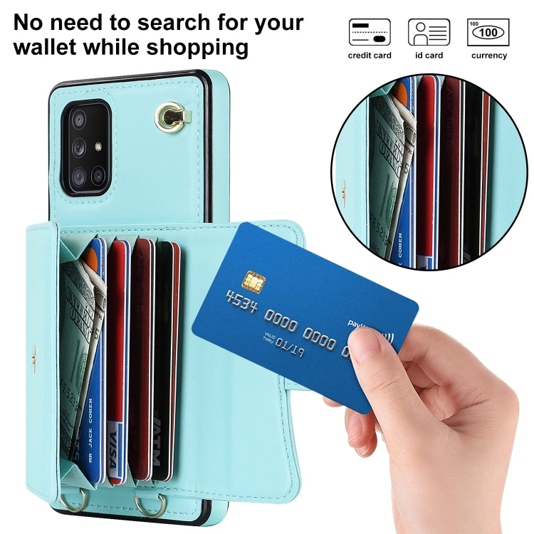 For Samsung Galaxy A71 5G RFID Card Slot Leather Phone Case with Long Lanyard