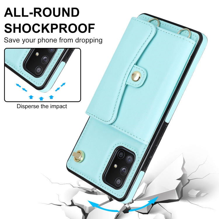 For Samsung Galaxy A71 5G RFID Card Slot Leather Phone Case with Long Lanyard