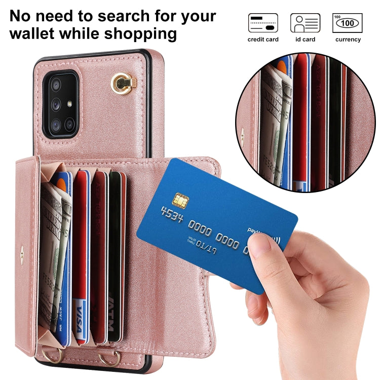 For Samsung Galaxy A71 5G RFID Card Slot Leather Phone Case with Long Lanyard