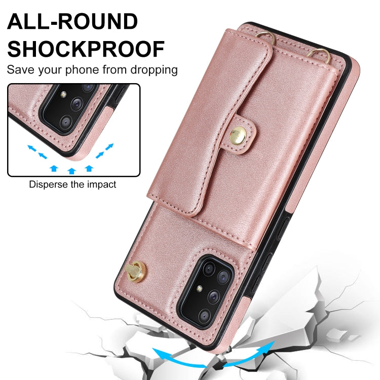 For Samsung Galaxy A71 5G RFID Card Slot Leather Phone Case with Long Lanyard