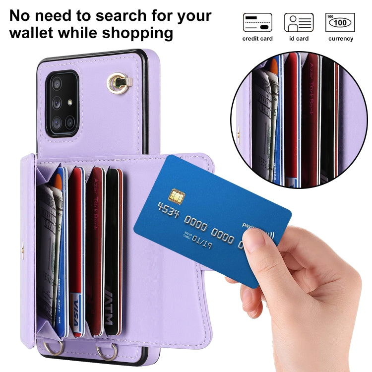 For Samsung Galaxy A71 5G RFID Card Slot Leather Phone Case with Long Lanyard