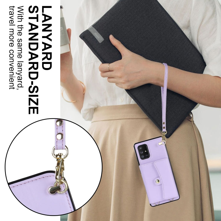 For Samsung Galaxy A71 5G RFID Card Slot Leather Phone Case with Long Lanyard