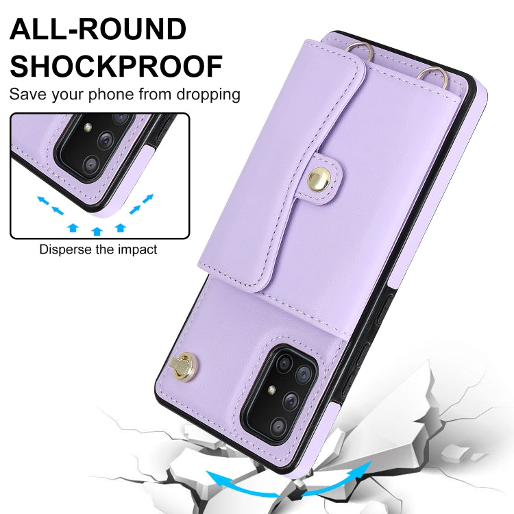 For Samsung Galaxy A71 5G RFID Card Slot Leather Phone Case with Long Lanyard