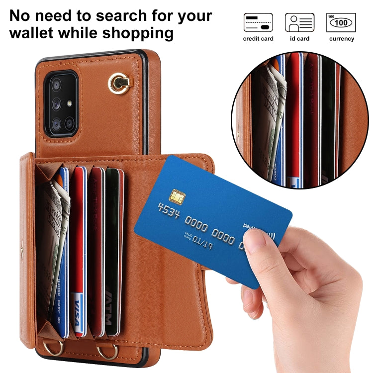 For Samsung Galaxy A71 5G RFID Card Slot Leather Phone Case with Long Lanyard