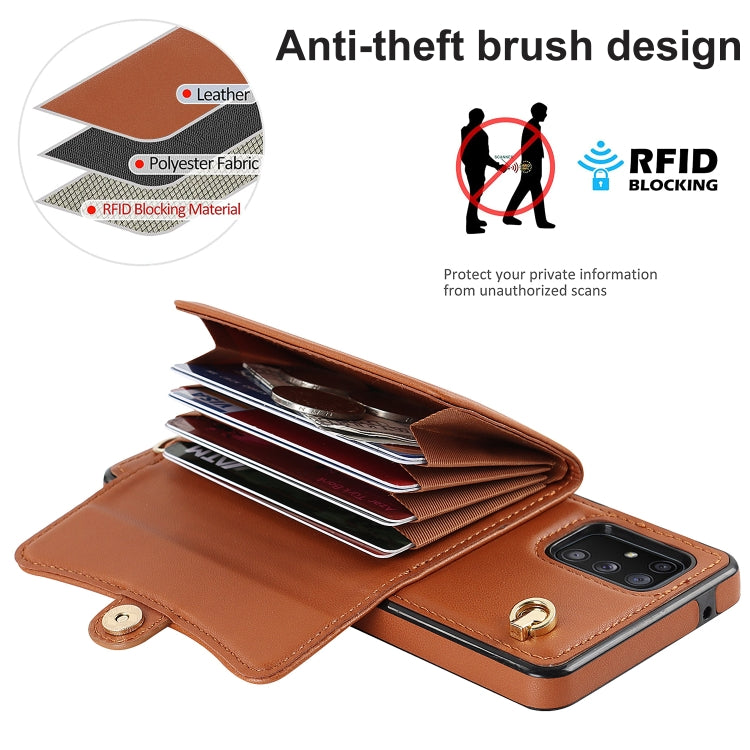 For Samsung Galaxy A71 5G RFID Card Slot Leather Phone Case with Long Lanyard