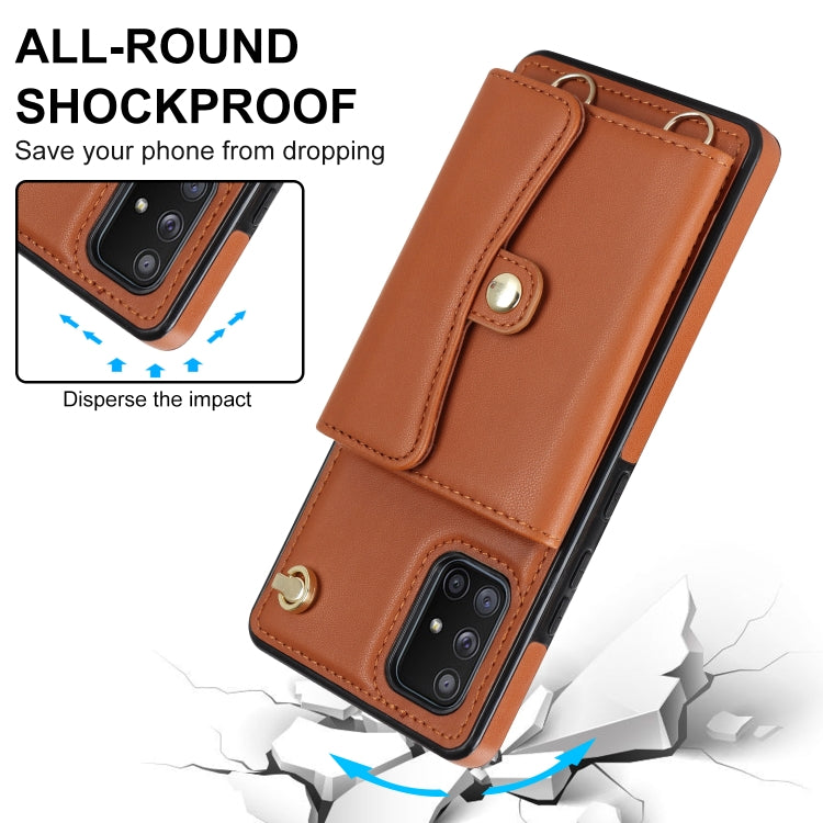 For Samsung Galaxy A71 5G RFID Card Slot Leather Phone Case with Long Lanyard