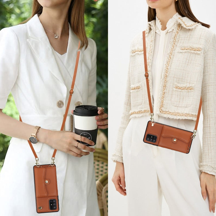 For Samsung Galaxy A71 5G RFID Card Slot Leather Phone Case with Long Lanyard