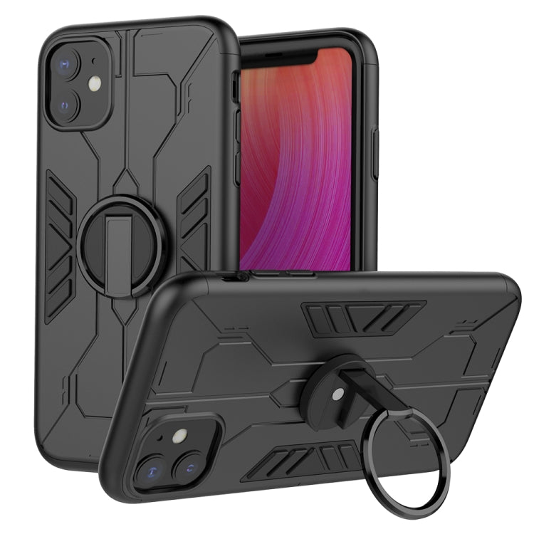 For iPhone 11 Tank Three-stage Splicing Shockproof TPU + PC + Metal Case with Ring Holder(Black)