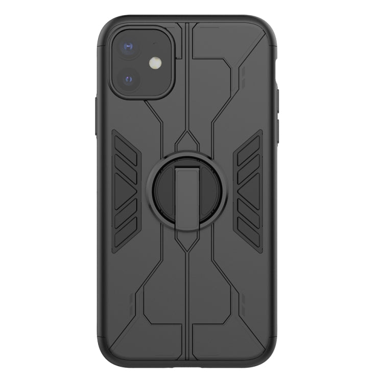 For iPhone 11 Tank Three-stage Splicing Shockproof TPU + PC + Metal Case with Ring Holder(Black)