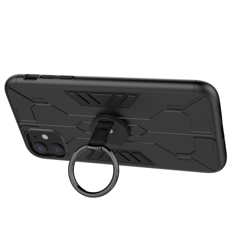 For iPhone 11 Tank Three-stage Splicing Shockproof TPU + PC + Metal Case with Ring Holder(Black)
