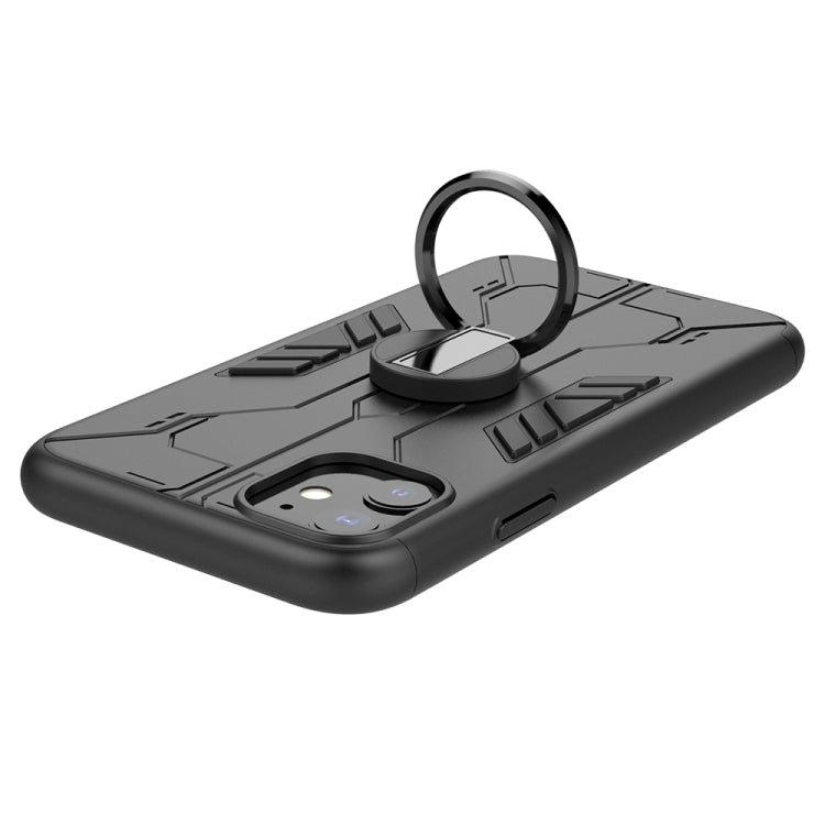 For iPhone 11 Tank Three-stage Splicing Shockproof TPU + PC + Metal Case with Ring Holder(Black)