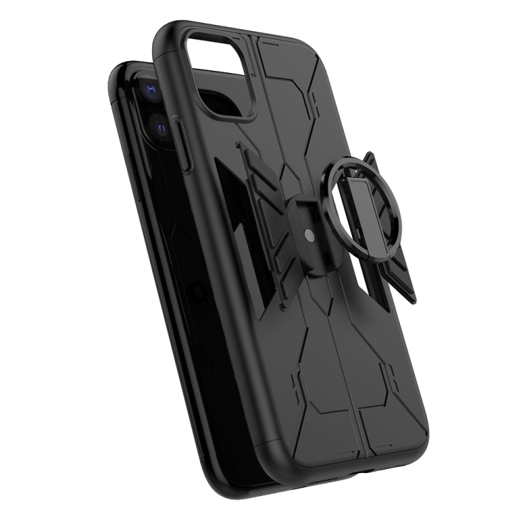 For iPhone 11 Tank Three-stage Splicing Shockproof TPU + PC + Metal Case with Ring Holder(Black)