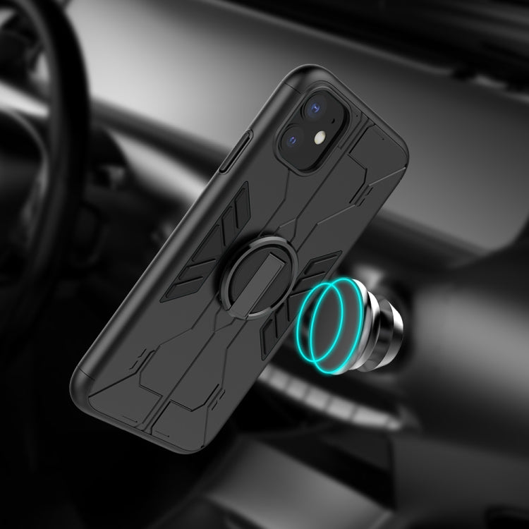 For iPhone 11 Tank Three-stage Splicing Shockproof TPU + PC + Metal Case with Ring Holder(Black)