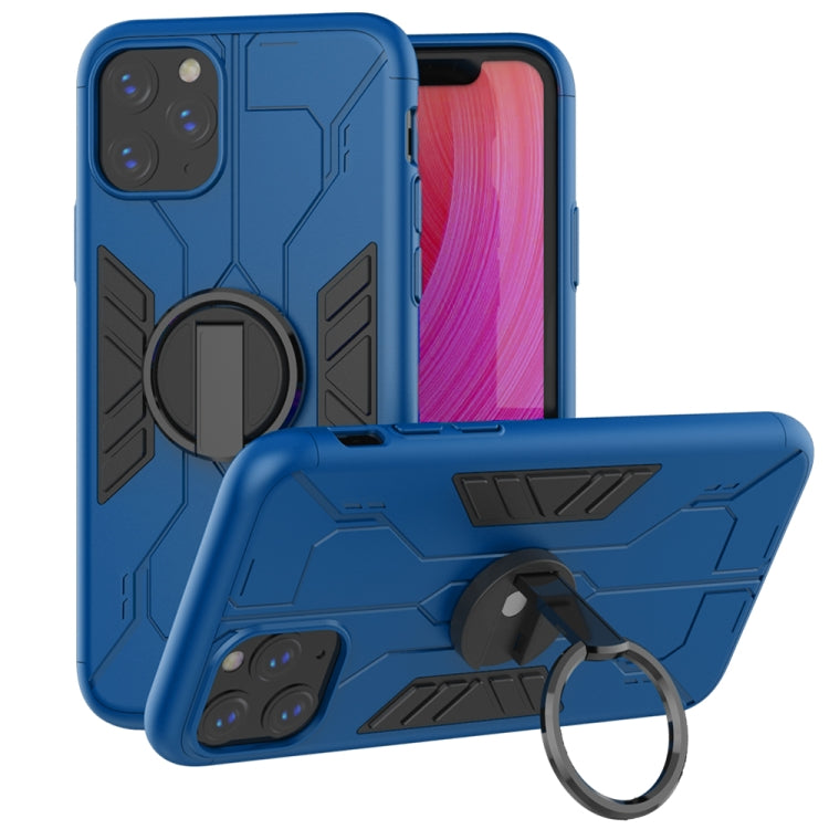 For iPhone 11 Pro Tank Three-stage Splicing Shockproof TPU + PC + Metal Case with Ring Holder(Blue)
