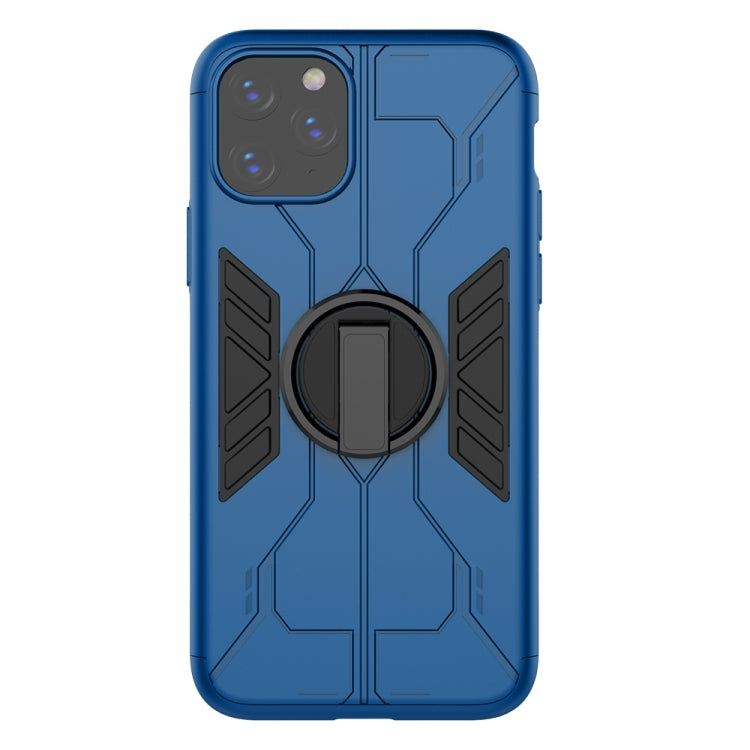 For iPhone 11 Pro Tank Three-stage Splicing Shockproof TPU + PC + Metal Case with Ring Holder(Blue)
