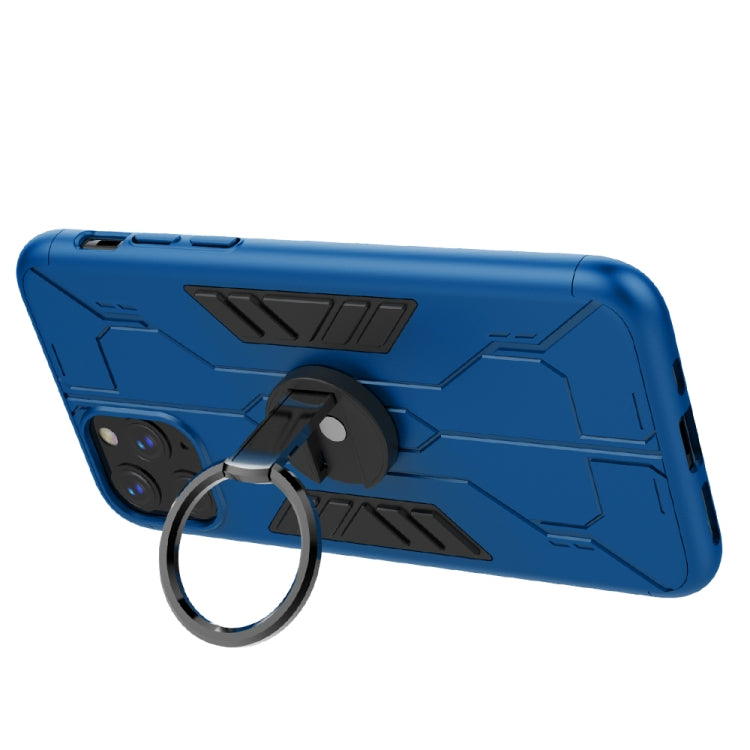 For iPhone 11 Pro Tank Three-stage Splicing Shockproof TPU + PC + Metal Case with Ring Holder(Blue)