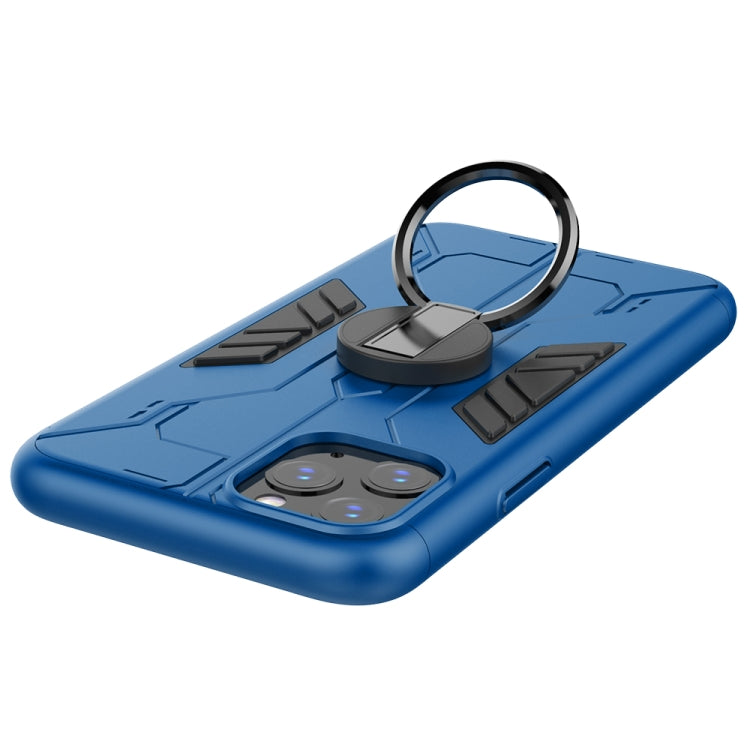 For iPhone 11 Pro Tank Three-stage Splicing Shockproof TPU + PC + Metal Case with Ring Holder(Blue)