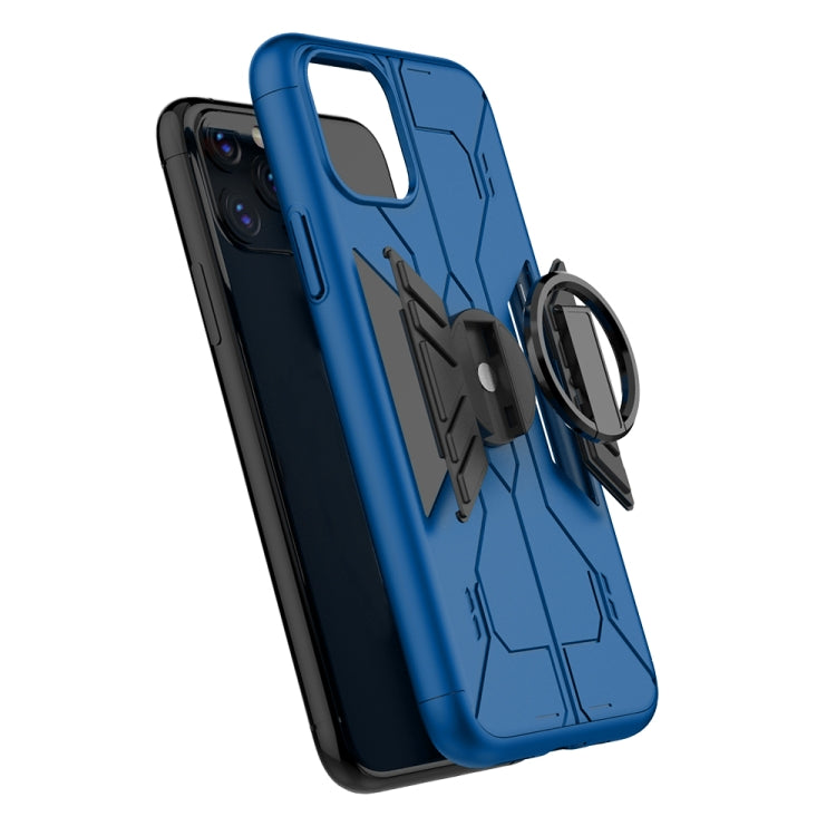 For iPhone 11 Pro Tank Three-stage Splicing Shockproof TPU + PC + Metal Case with Ring Holder(Blue)