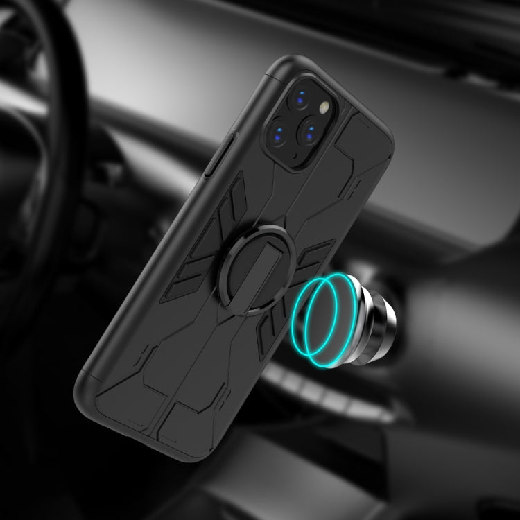 For iPhone 11 Pro Tank Three-stage Splicing Shockproof TPU + PC + Metal Case with Ring Holder(Blue)