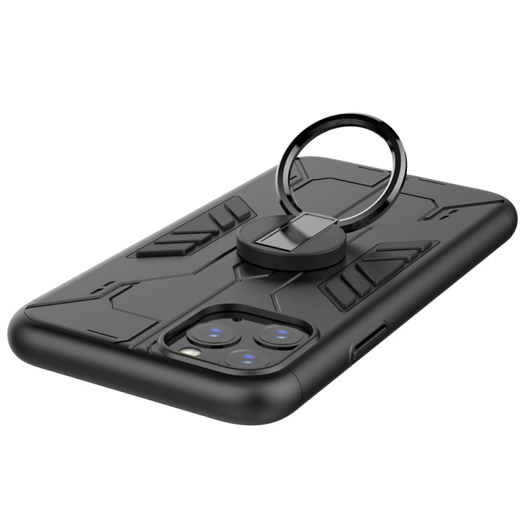 For iPhone 11 Pro Max Tank Three-stage Splicing Shockproof TPU + PC + Metal Case with Ring Holder