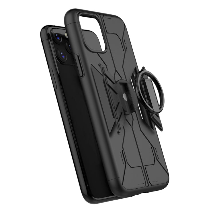 For iPhone 11 Pro Max Tank Three-stage Splicing Shockproof TPU + PC + Metal Case with Ring Holder
