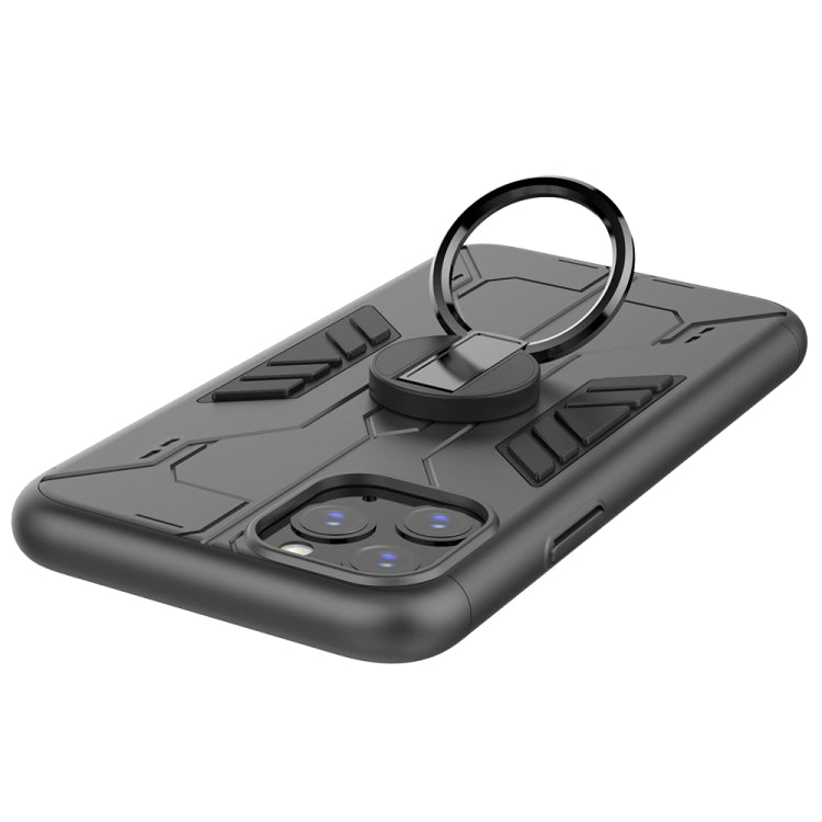 For iPhone 11 Pro Max Tank Three-stage Splicing Shockproof TPU + PC + Metal Case with Ring Holder