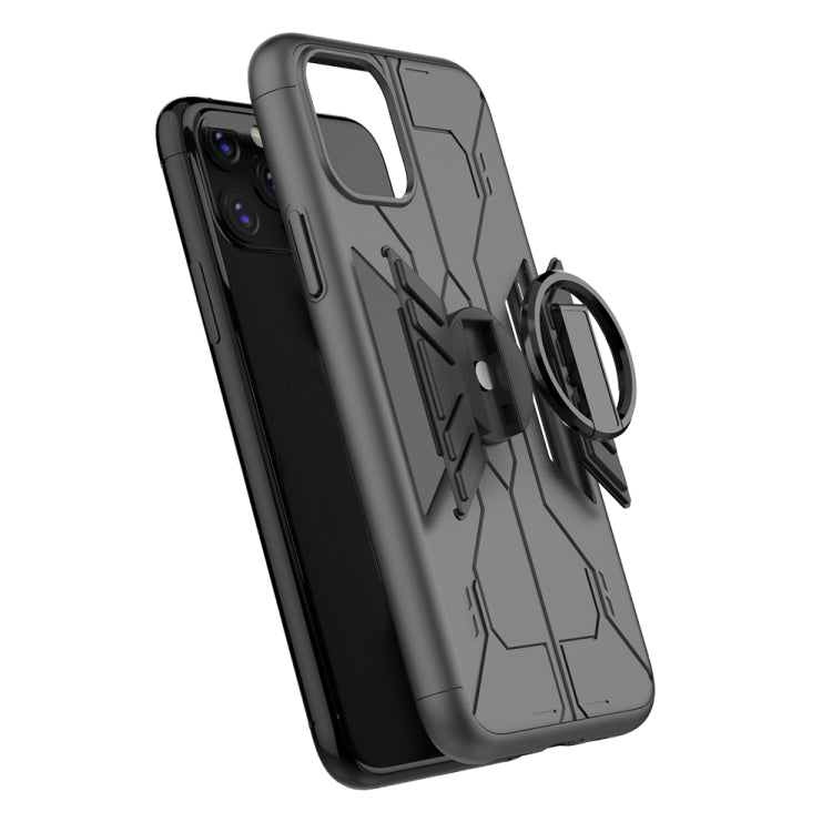 For iPhone 11 Pro Max Tank Three-stage Splicing Shockproof TPU + PC + Metal Case with Ring Holder