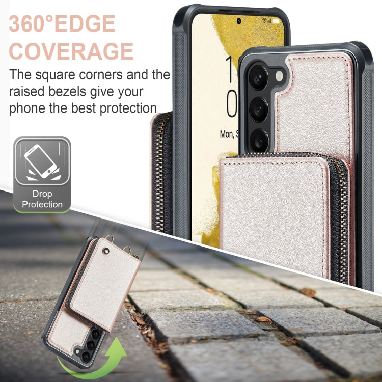 For Samsung Galaxy S23 5G JEEHOOD C22 Series Zipper Wallet Leather Phone Case with Dual Lanyard