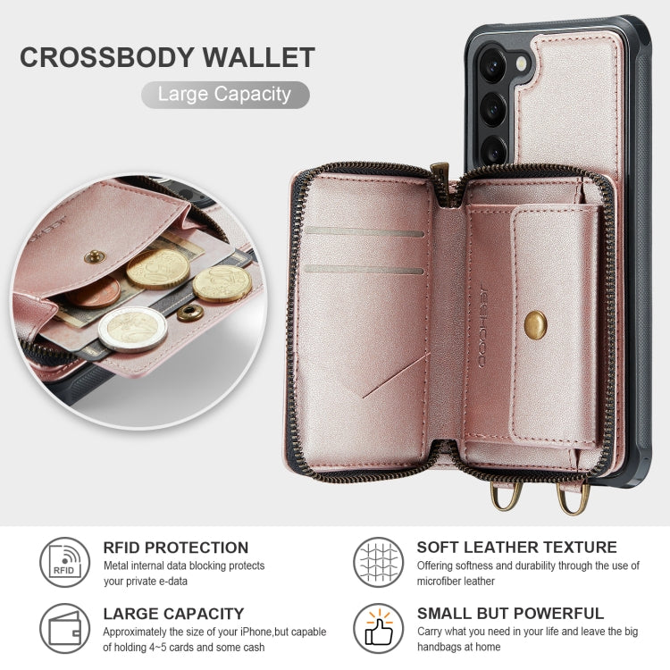 For Samsung Galaxy S23 5G JEEHOOD C22 Series Zipper Wallet Leather Phone Case with Dual Lanyard