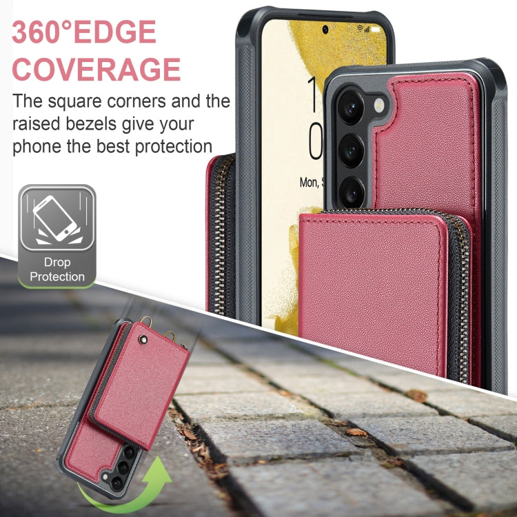 For Samsung Galaxy S23 5G JEEHOOD C22 Series Zipper Wallet Leather Phone Case with Dual Lanyard